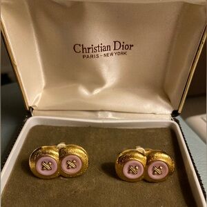 Christian Dior Gold and Pink Cufflinks